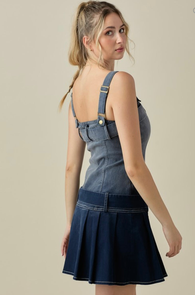 DROP WAIST BELTED DENIM DRESS  Runway Boutique MS